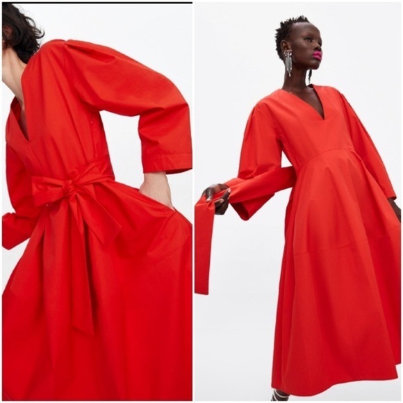 Zara Poplin Dress W/ Belt & Pockets Bloggers Used once ✨✨🔥🔥 - Picture 3 of 4